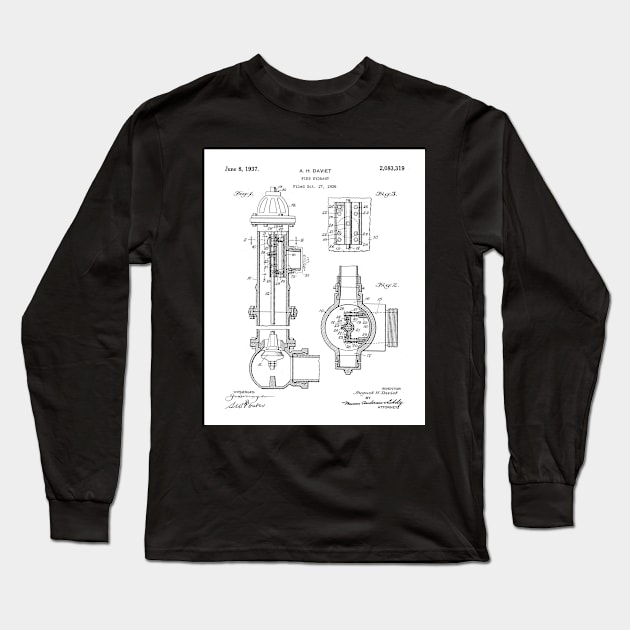 Fire Hydrant Patent - Fireman Fire House Art - White Long Sleeve T-Shirt by patentpress